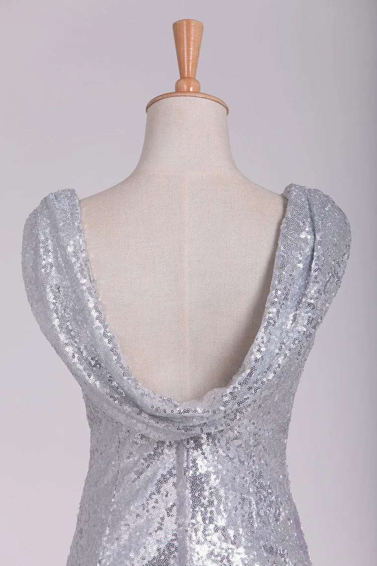 2024 Open Back Bridesmaid Dresses Scoop Sequins Floor Length