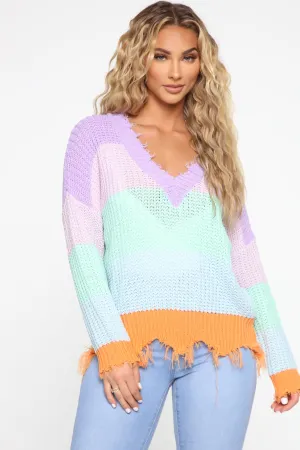 Always Time To Distress Sweater - Lavender/Combo