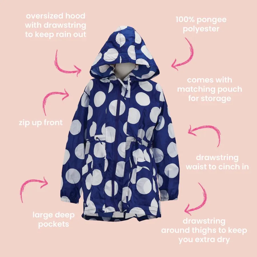 Annabel Trends Water Resistant Spray Jacket with Pouch - Navy Spot S/M