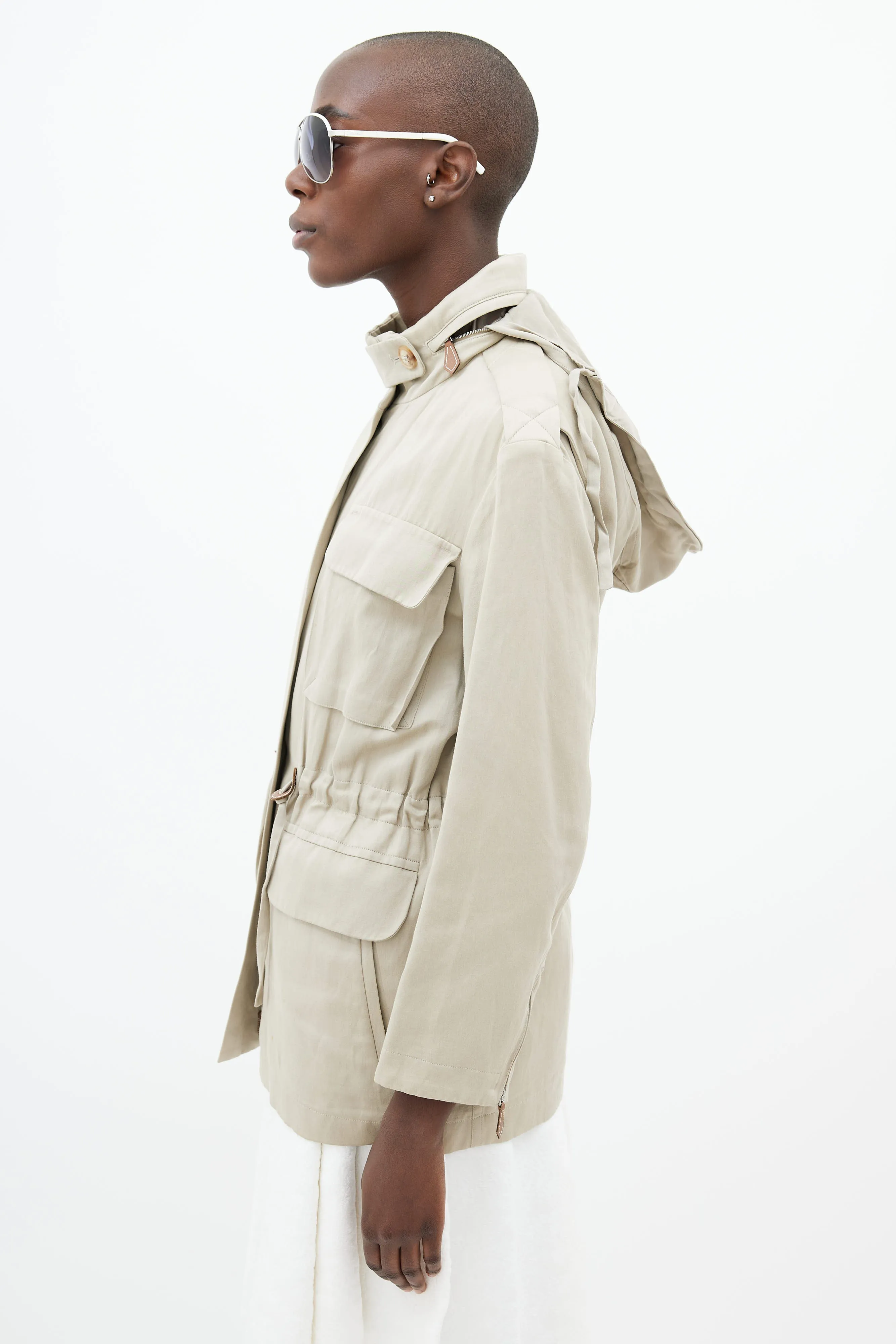 Beige Waist Tie Utility Jacket