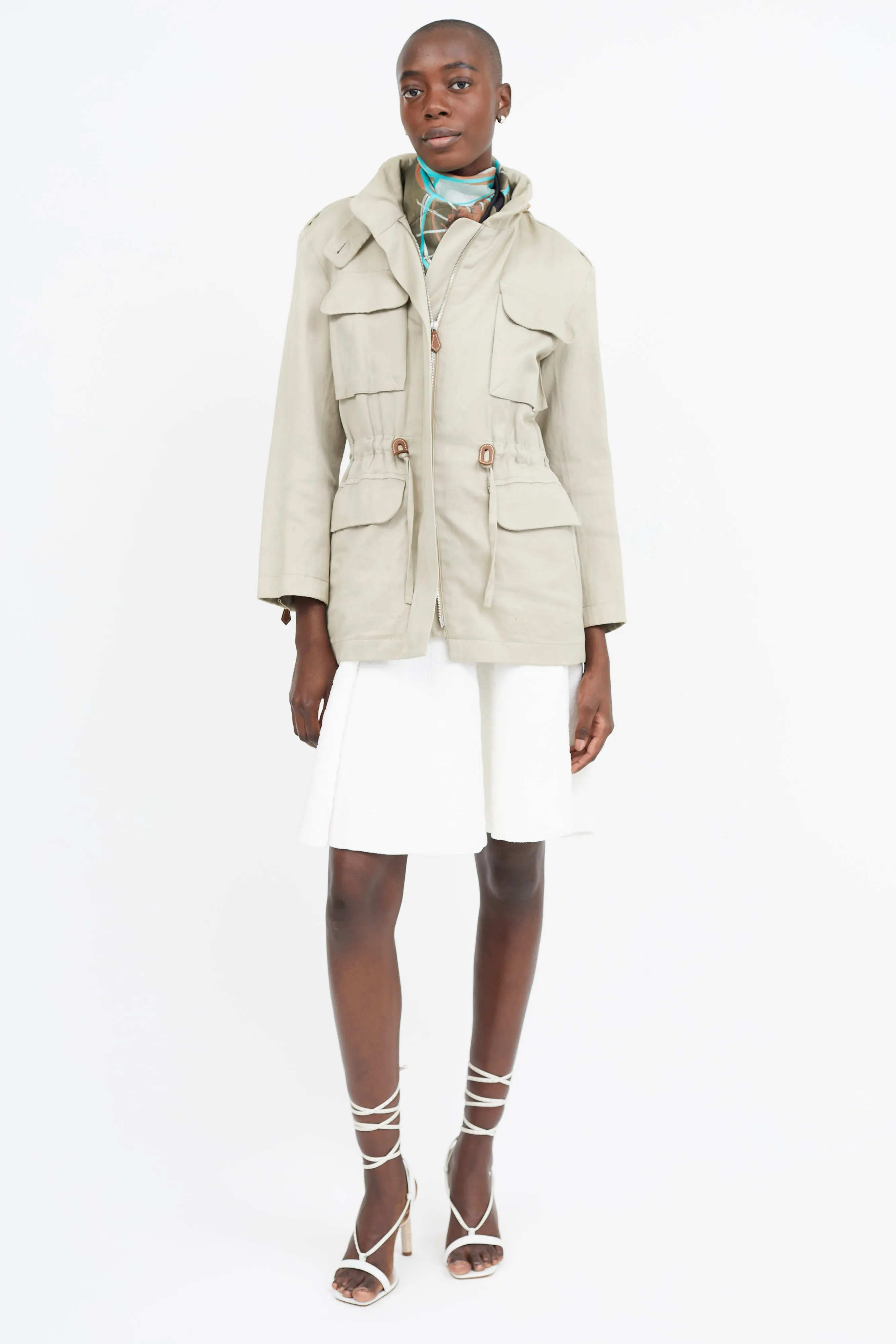 Beige Waist Tie Utility Jacket