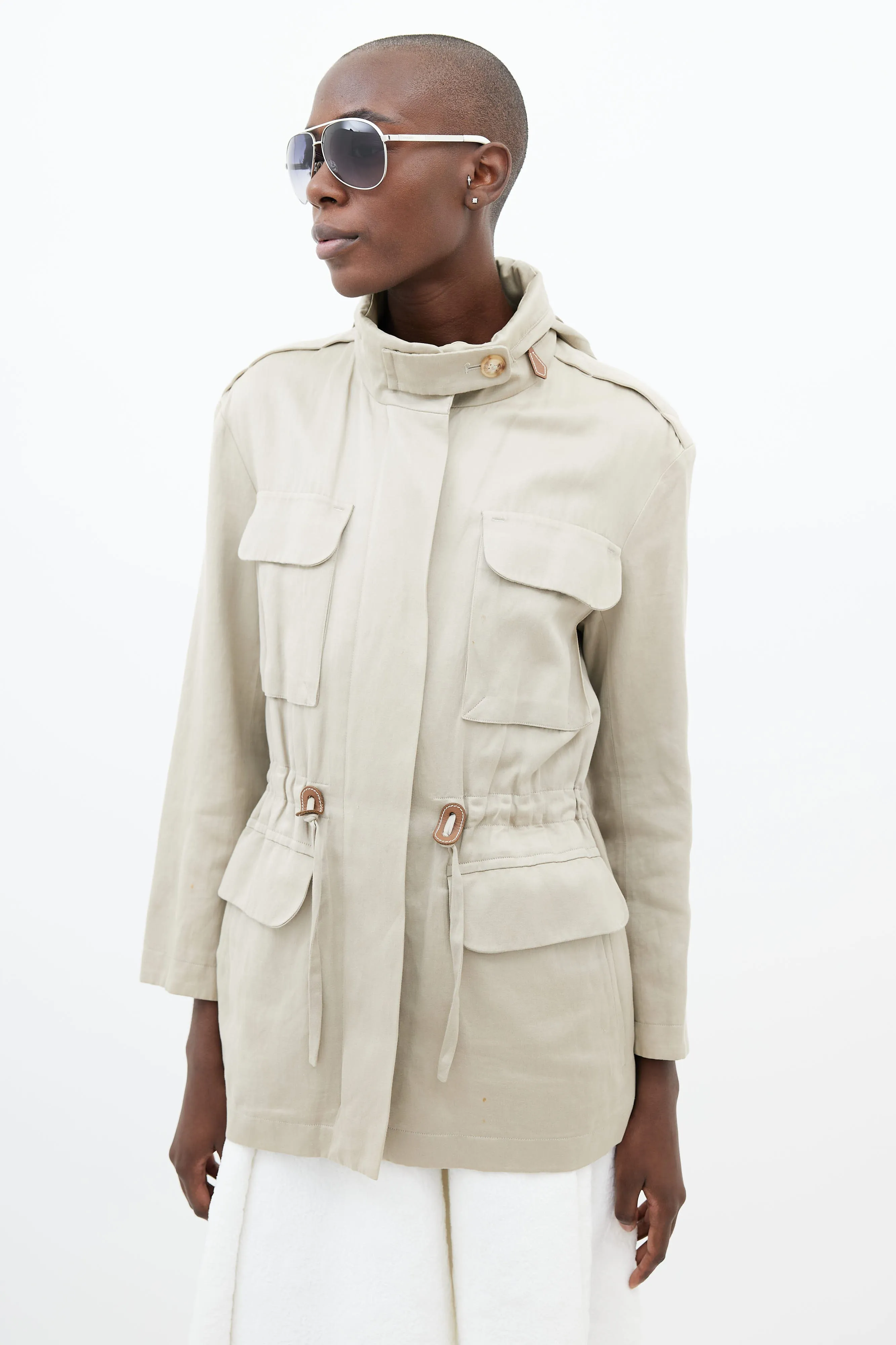 Beige Waist Tie Utility Jacket