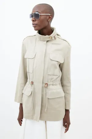 Beige Waist Tie Utility Jacket