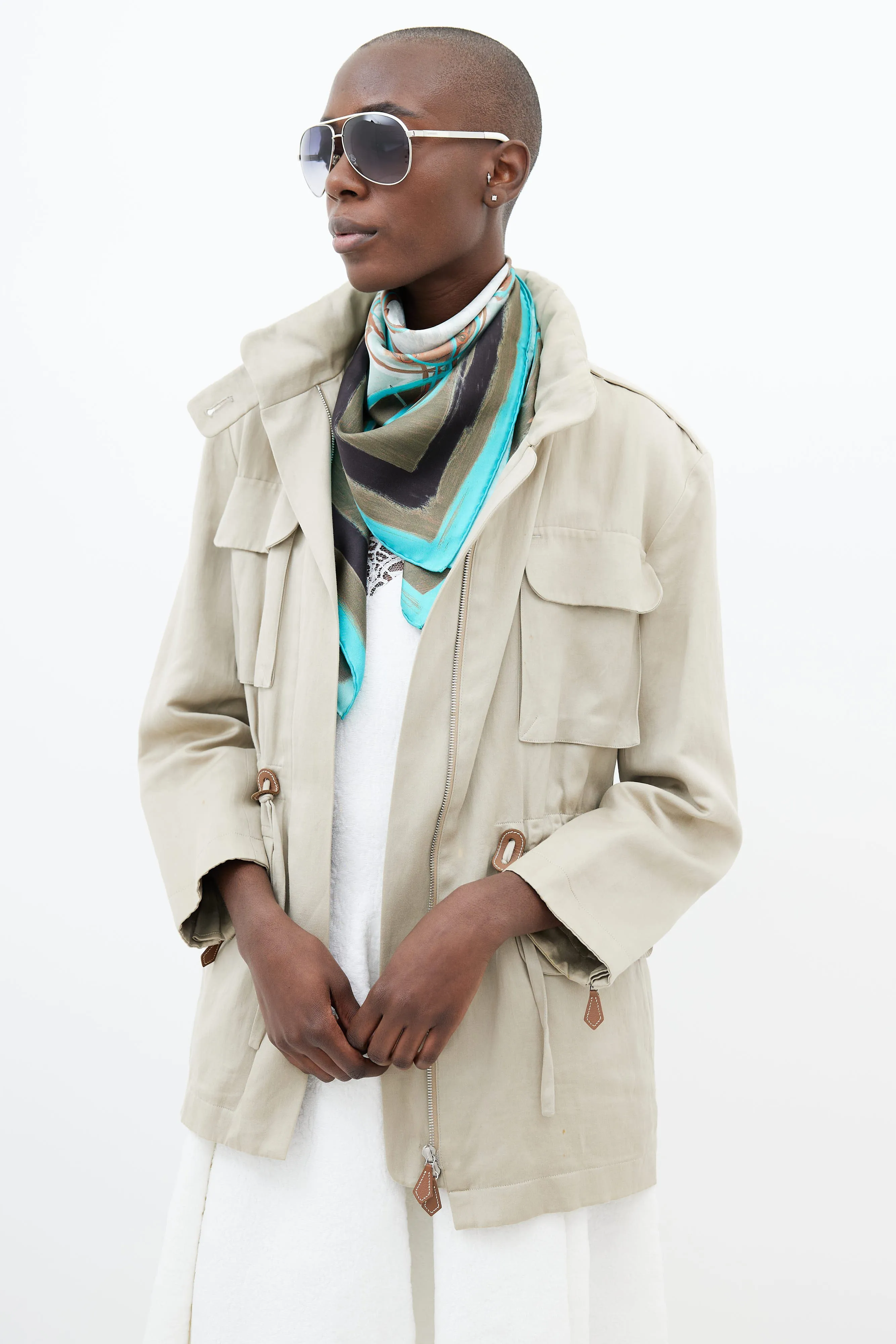 Beige Waist Tie Utility Jacket