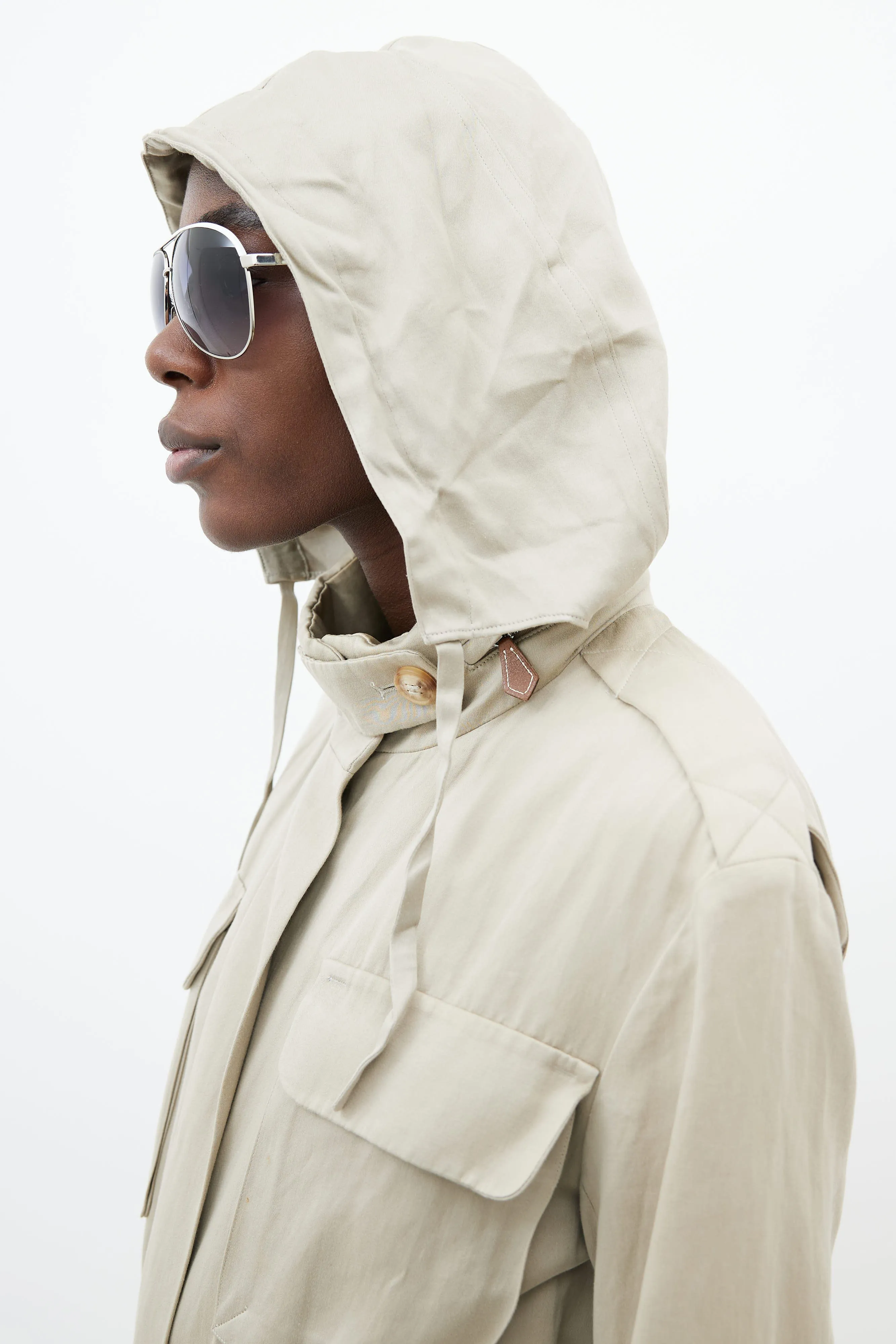 Beige Waist Tie Utility Jacket