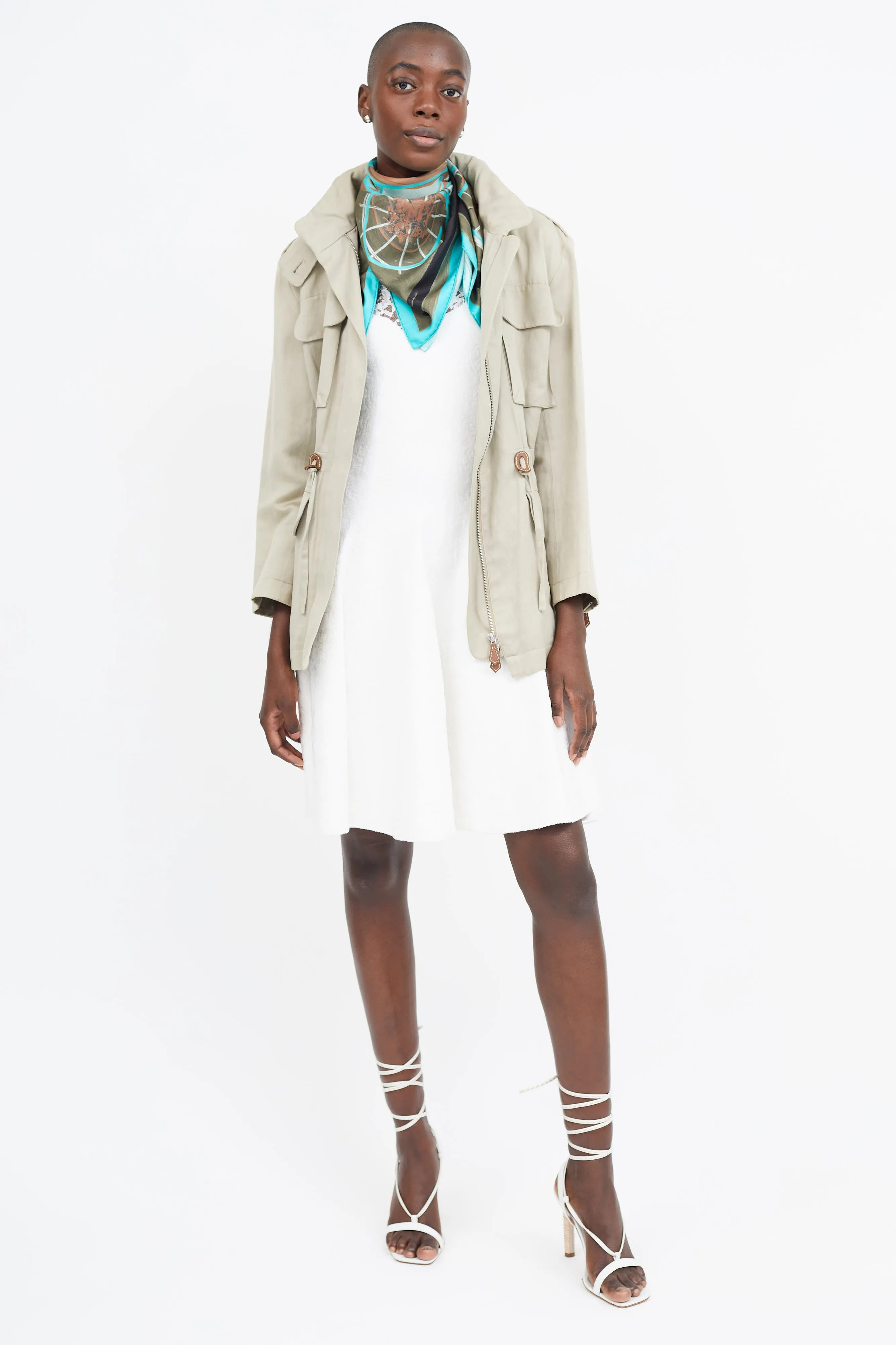 Beige Waist Tie Utility Jacket