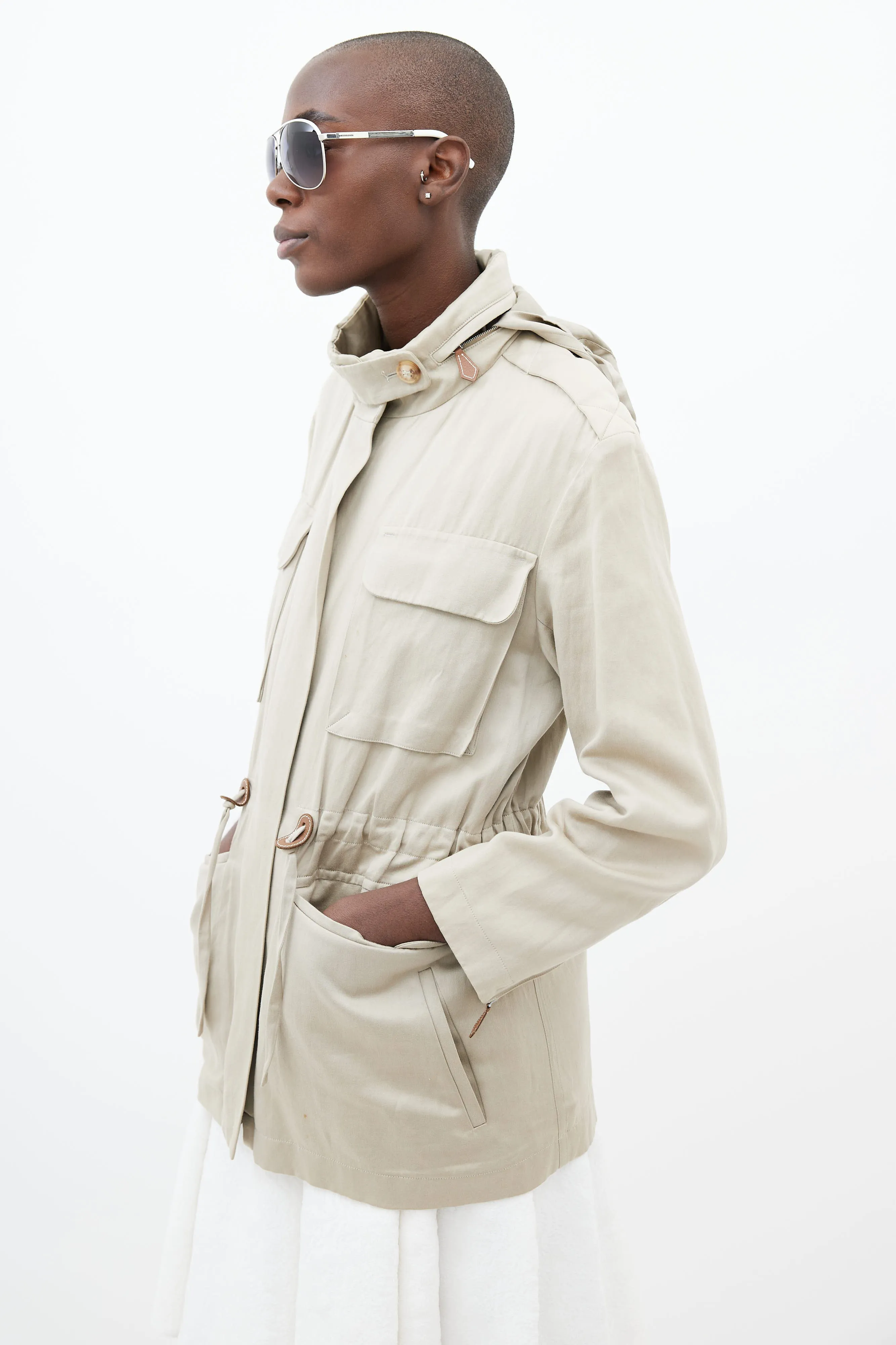 Beige Waist Tie Utility Jacket