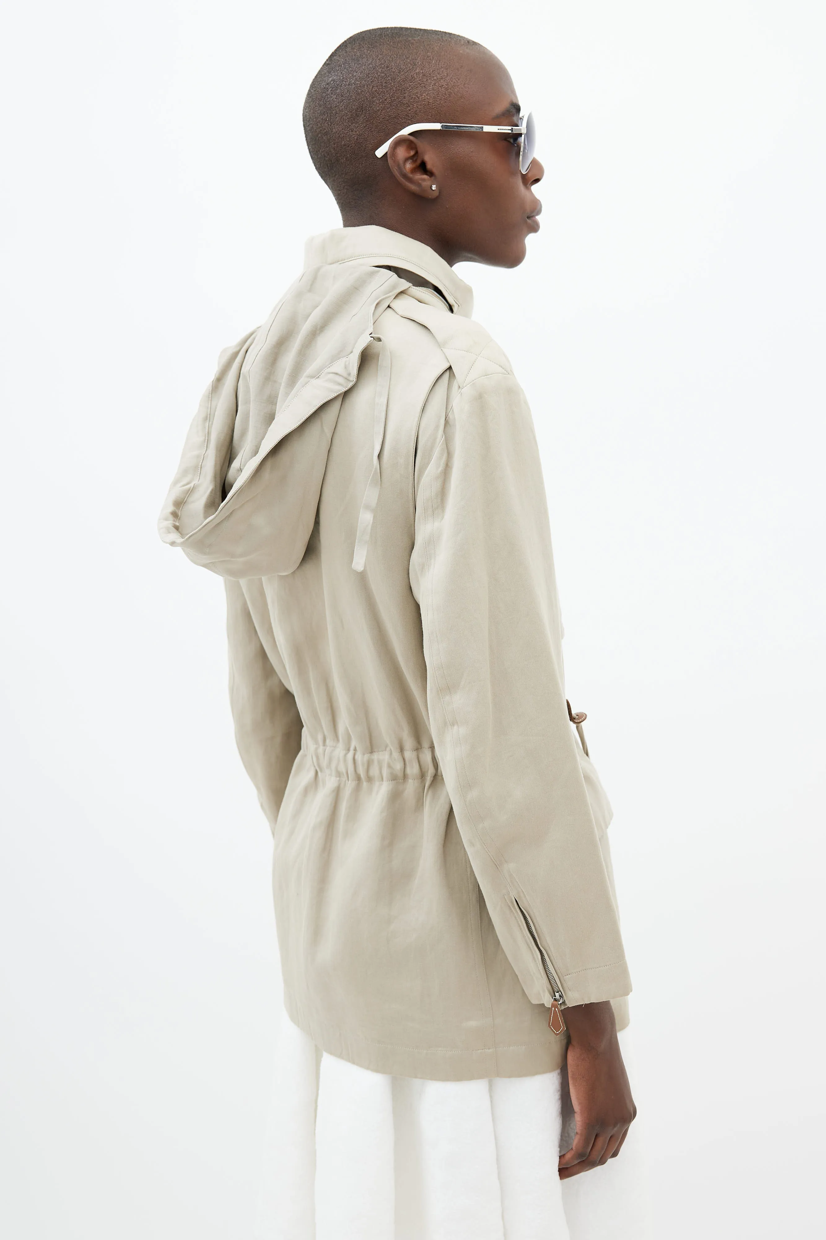 Beige Waist Tie Utility Jacket