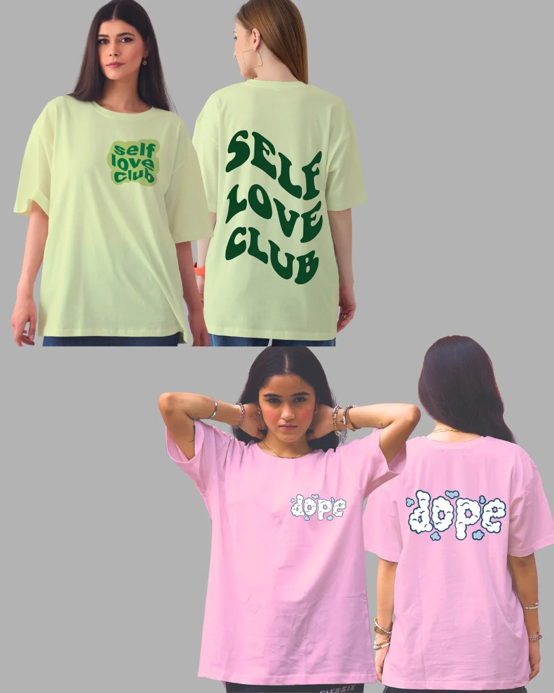 Bundle of 2 Women's Oversized Tees: Self Love and Dope Designs
