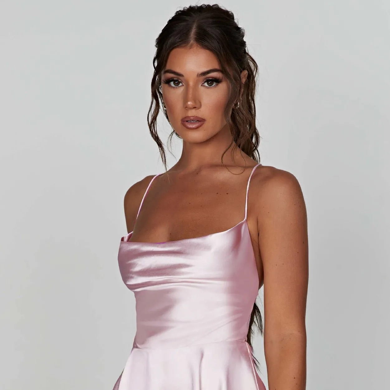 Chic Satin Lace-Up Suspender Backless Dress
