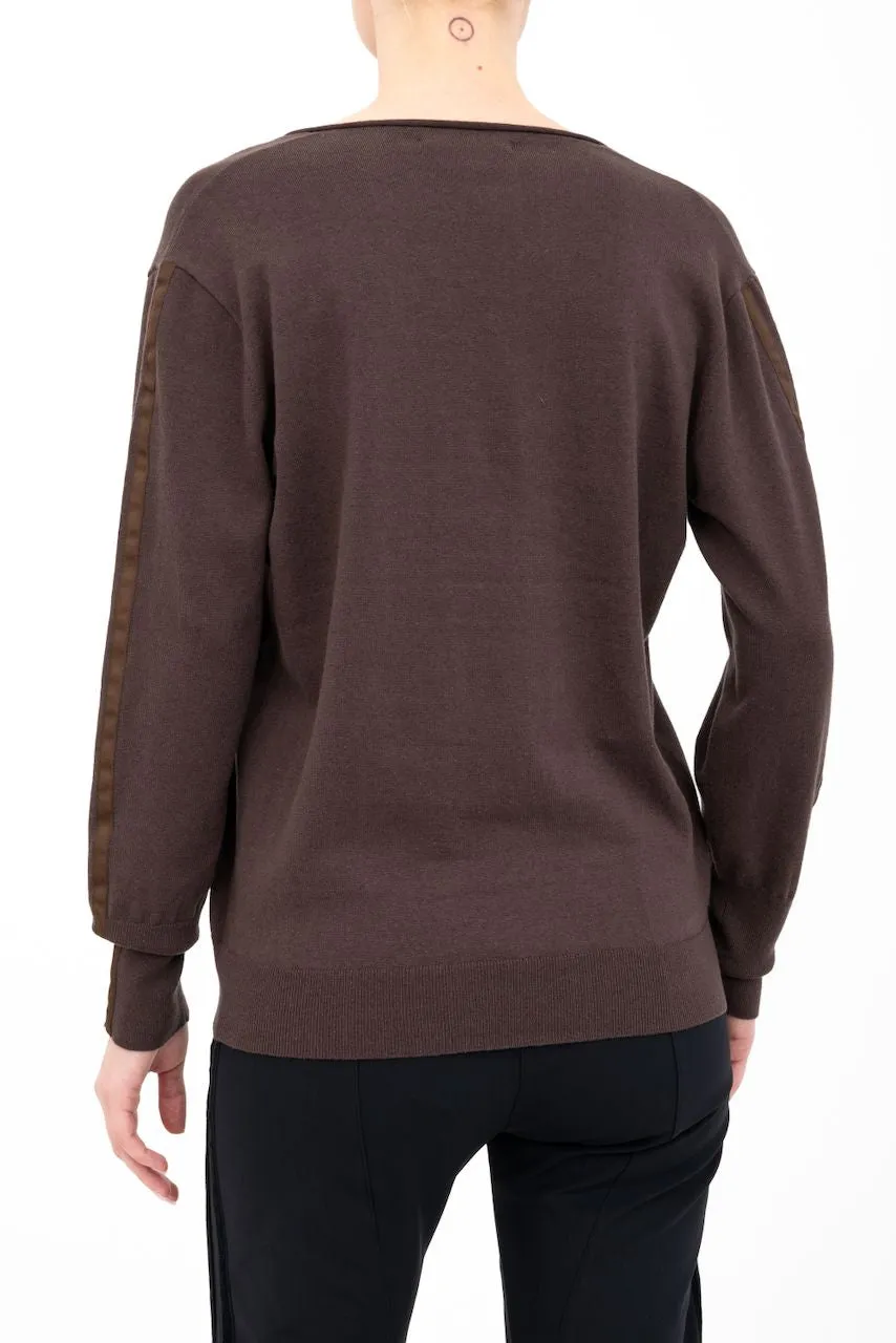 Cotton V Neck Knit Top with Grosgrain Tape - ALBAN H24