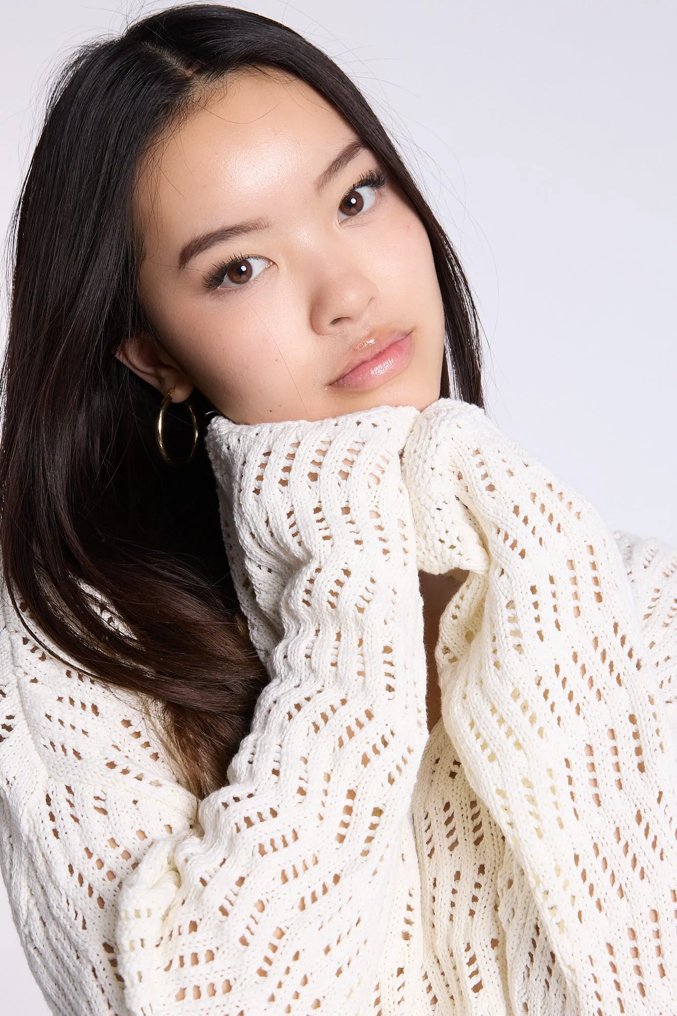 Crochet-Style V-Neck Sweater