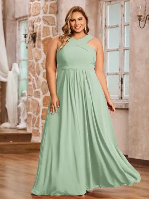 Cross Shoulder Strap Chiffon Dress with Empire Waist Dusty Sage Plus Size