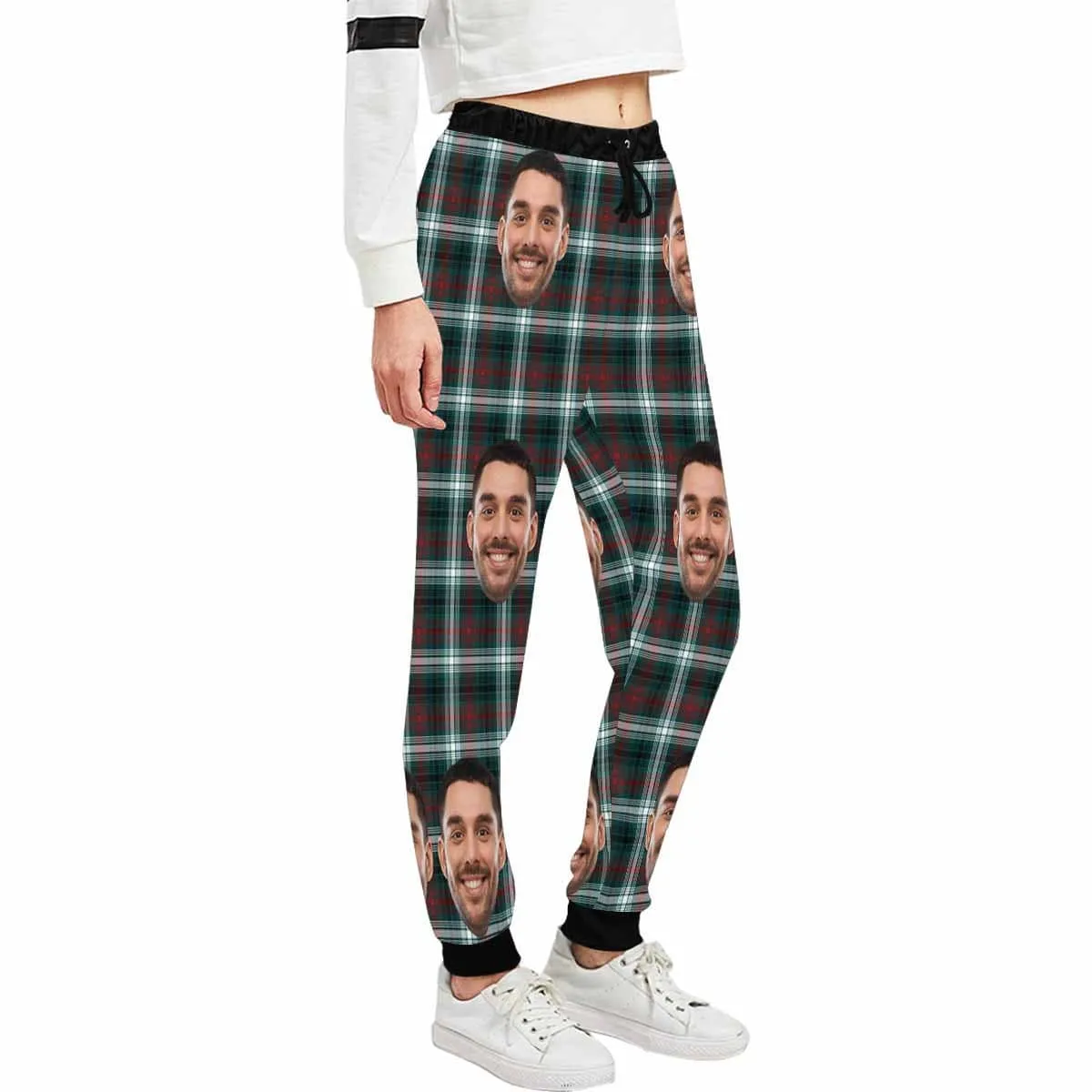 Custom Face Green Sweatpants Couple Matching Personalized Casual Sweatpants