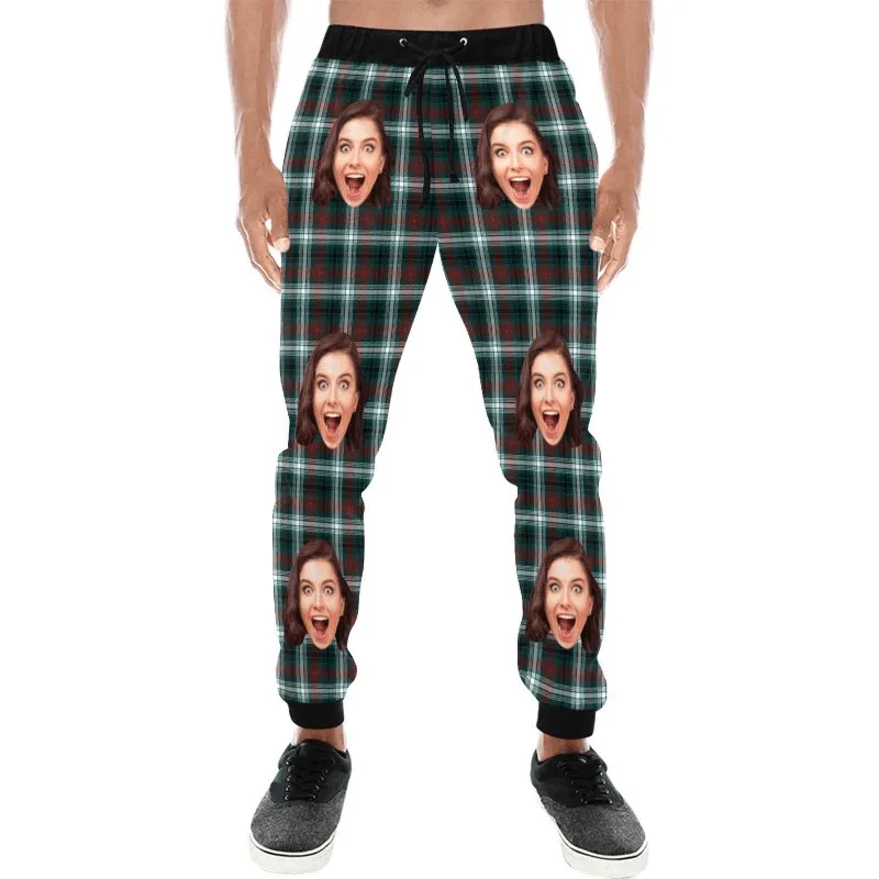 Custom Face Green Sweatpants Couple Matching Personalized Casual Sweatpants