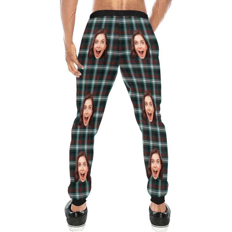 Custom Face Green Sweatpants Couple Matching Personalized Casual Sweatpants