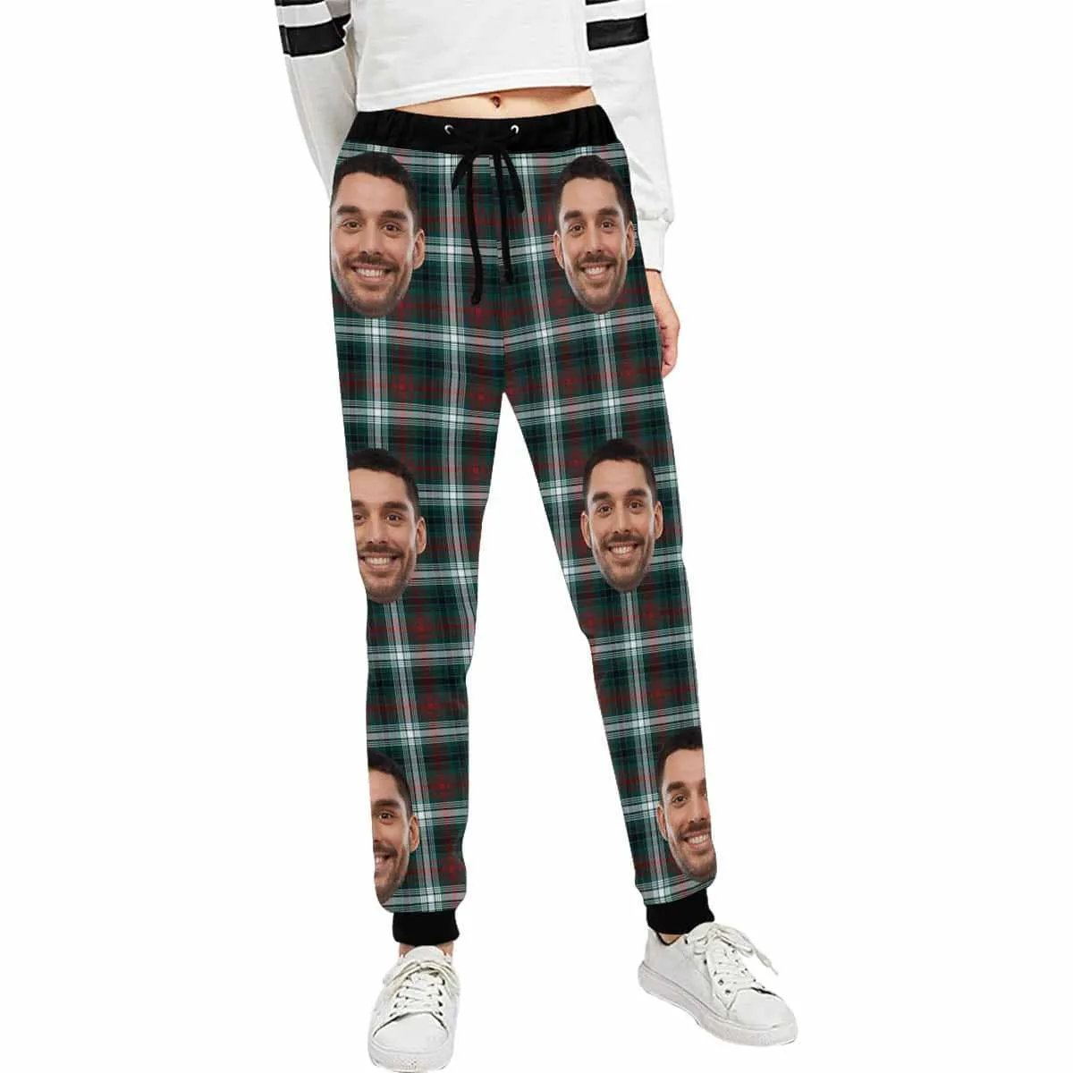 Custom Face Green Sweatpants Couple Matching Personalized Casual Sweatpants