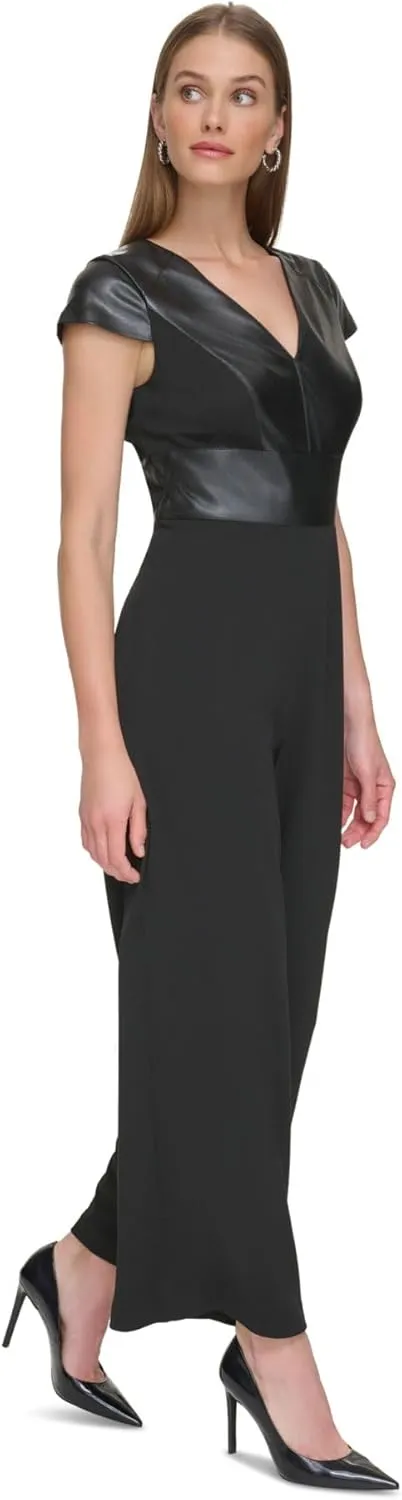 DKNY womens Fitted V-neck Sleeveless Jumpsuit