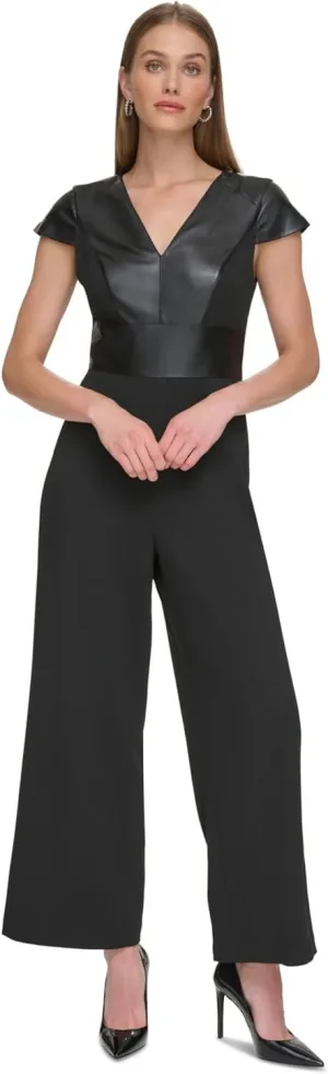 DKNY womens Fitted V-neck Sleeveless Jumpsuit
