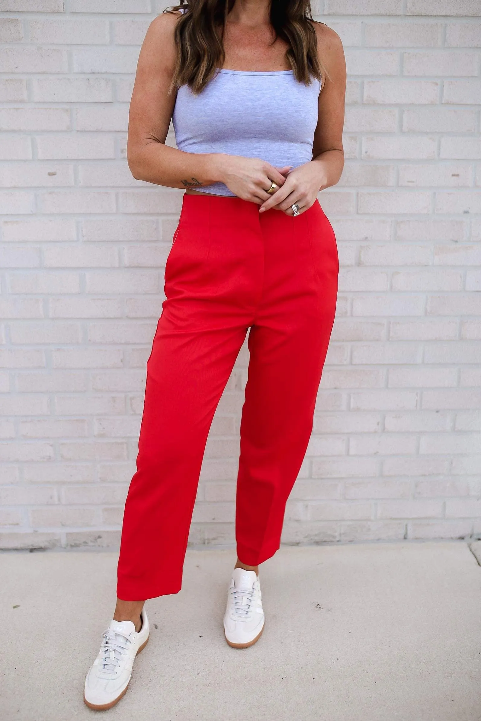 Dominique Straight Leg Cropped Pants - Red