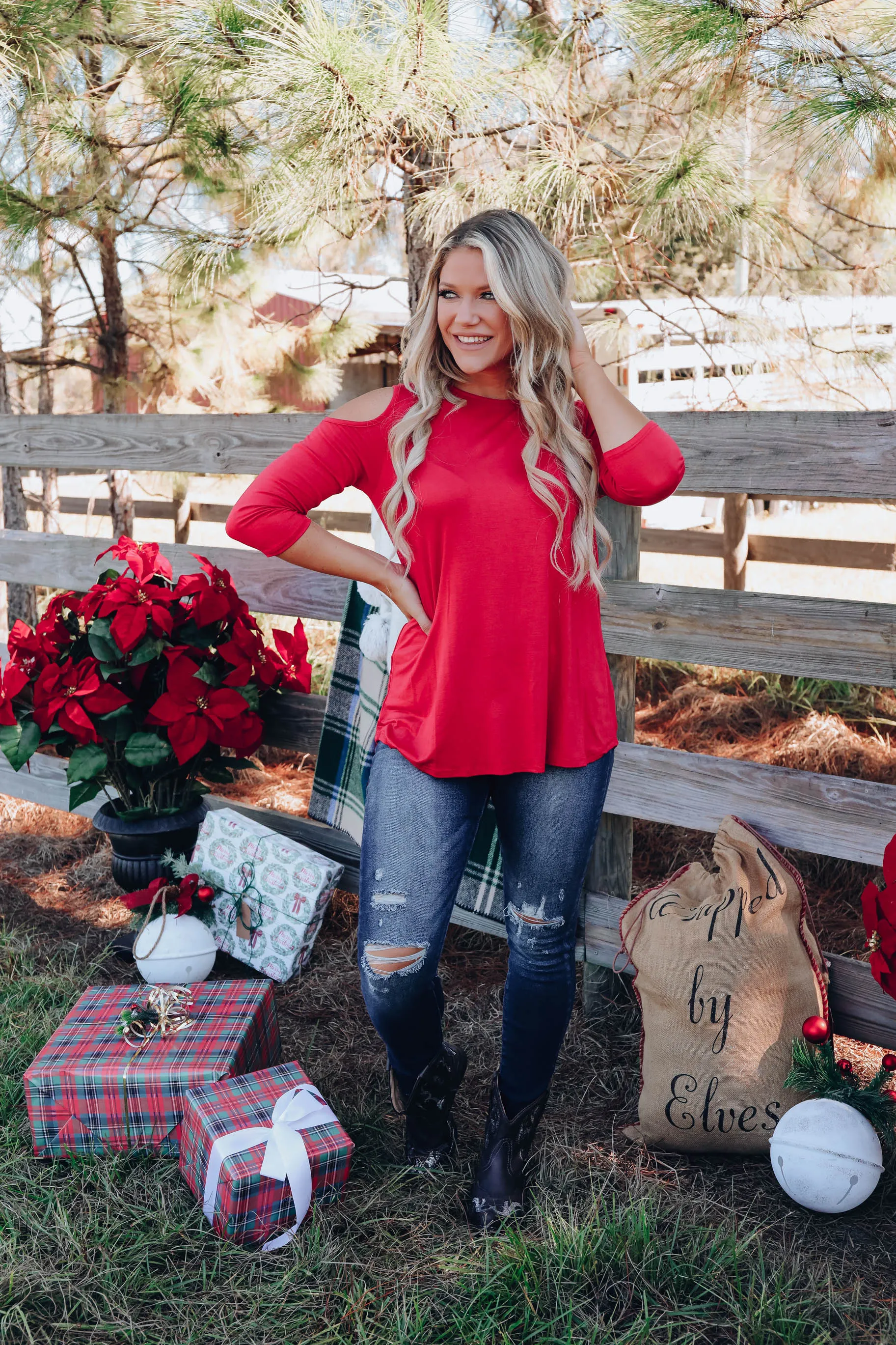 Essential Edition Cold Shoulder Top - Red