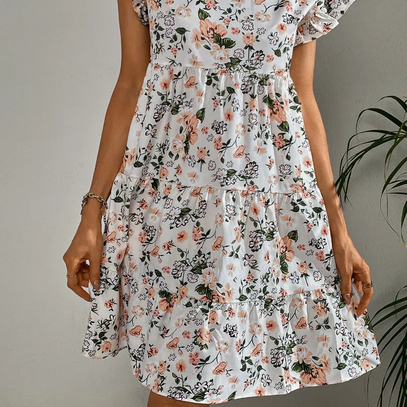 Fashionable and Sexy Round Neck Comfortable Casual Print Dress
