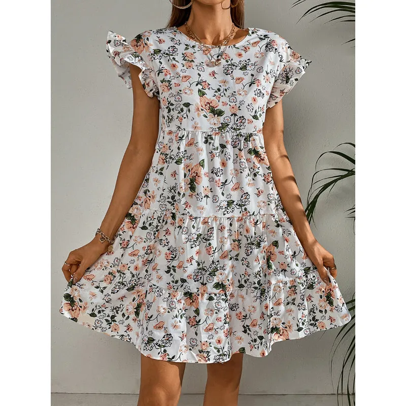 Fashionable and Sexy Round Neck Comfortable Casual Print Dress