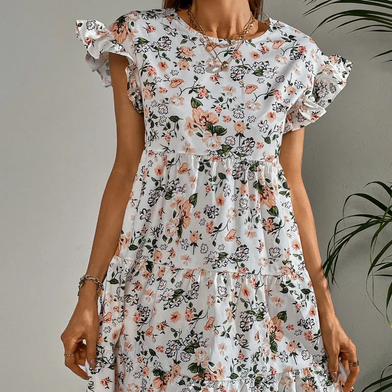 Fashionable and Sexy Round Neck Comfortable Casual Print Dress