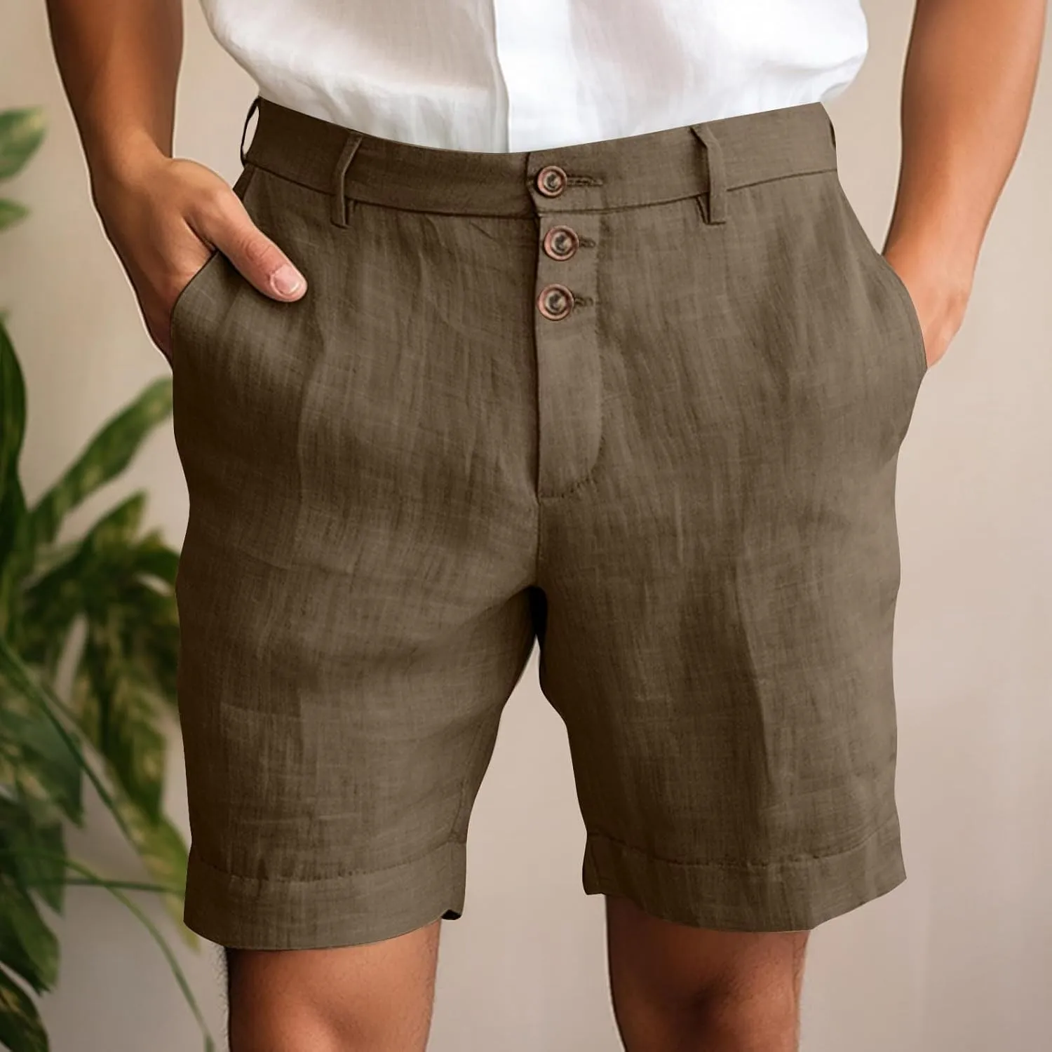 Finelylove Mens Casual Dress Shorts Flat Front Summer Beach Chino Shorts Lightweight Button Short Pants Vacation Outfits