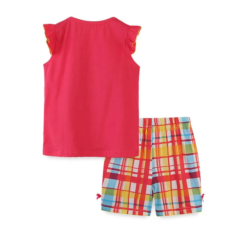 Girl's Cartoon Owl Print Tee with Shorts Set