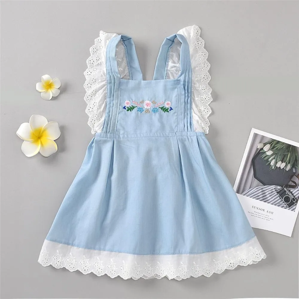 Girls Lace Embroidery Sleeveless Sweet Dresses Wholesale Kids Clothing Distributors