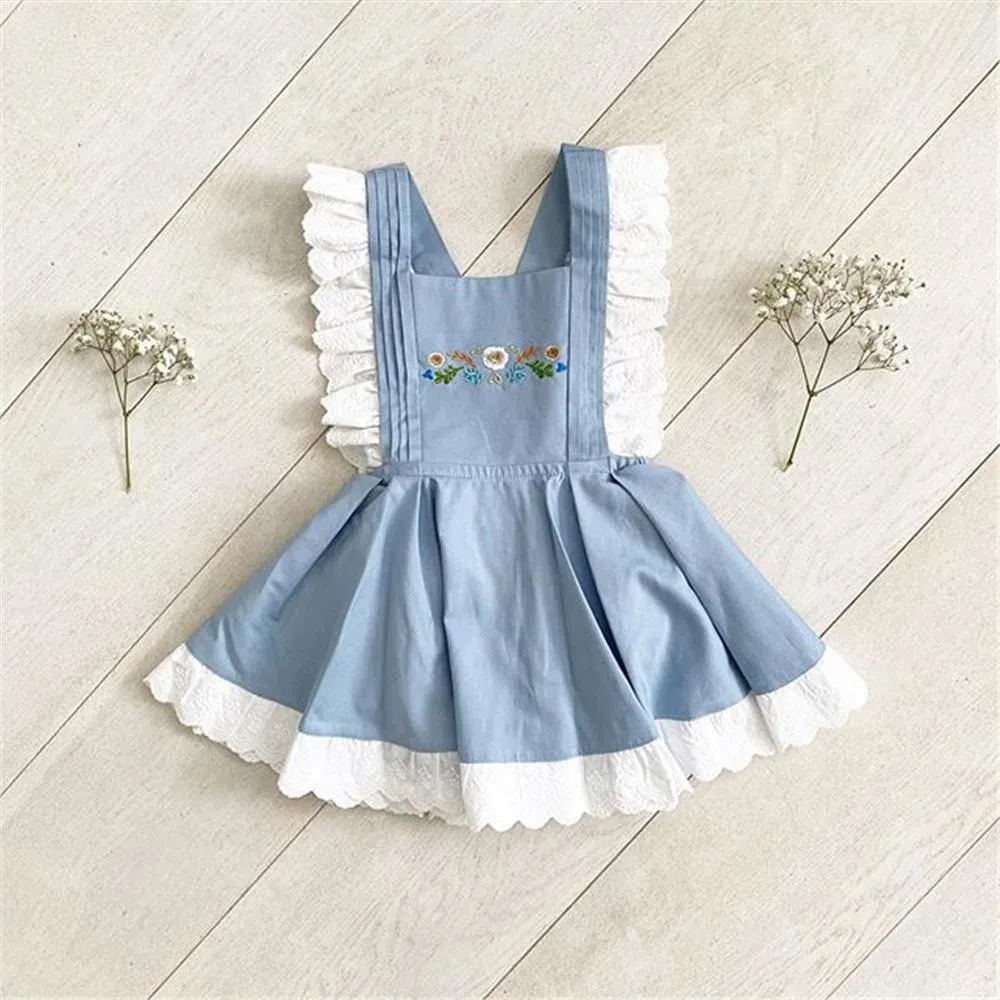 Girls Lace Embroidery Sleeveless Sweet Dresses Wholesale Kids Clothing Distributors