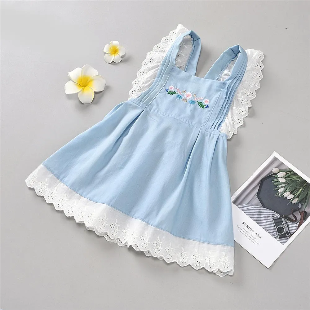 Girls Lace Embroidery Sleeveless Sweet Dresses Wholesale Kids Clothing Distributors