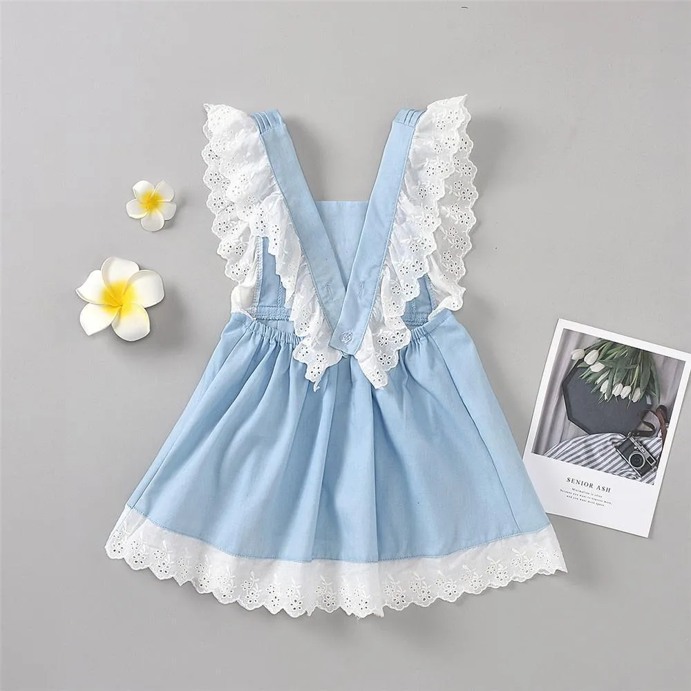 Girls Lace Embroidery Sleeveless Sweet Dresses Wholesale Kids Clothing Distributors