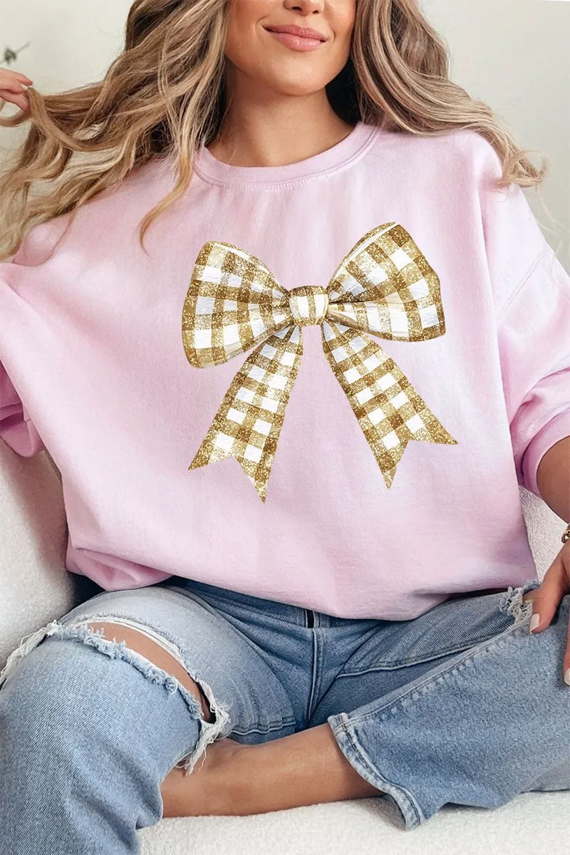 Gold Gingham Bow NuBlend Crew Sweatshirt