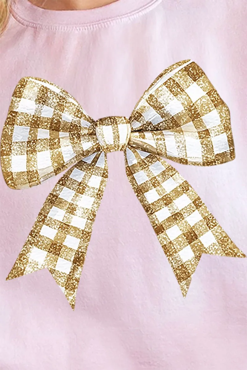 Gold Gingham Bow NuBlend Crew Sweatshirt