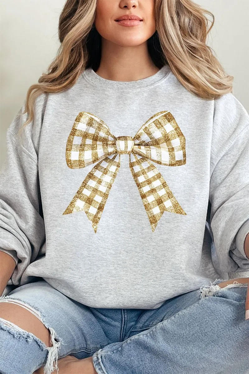 Gold Gingham Bow NuBlend Crew Sweatshirt