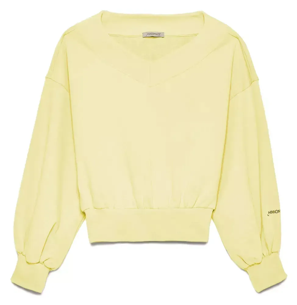 Hinnominate Chic Yellow V-Neck Cotton Sweatshirt