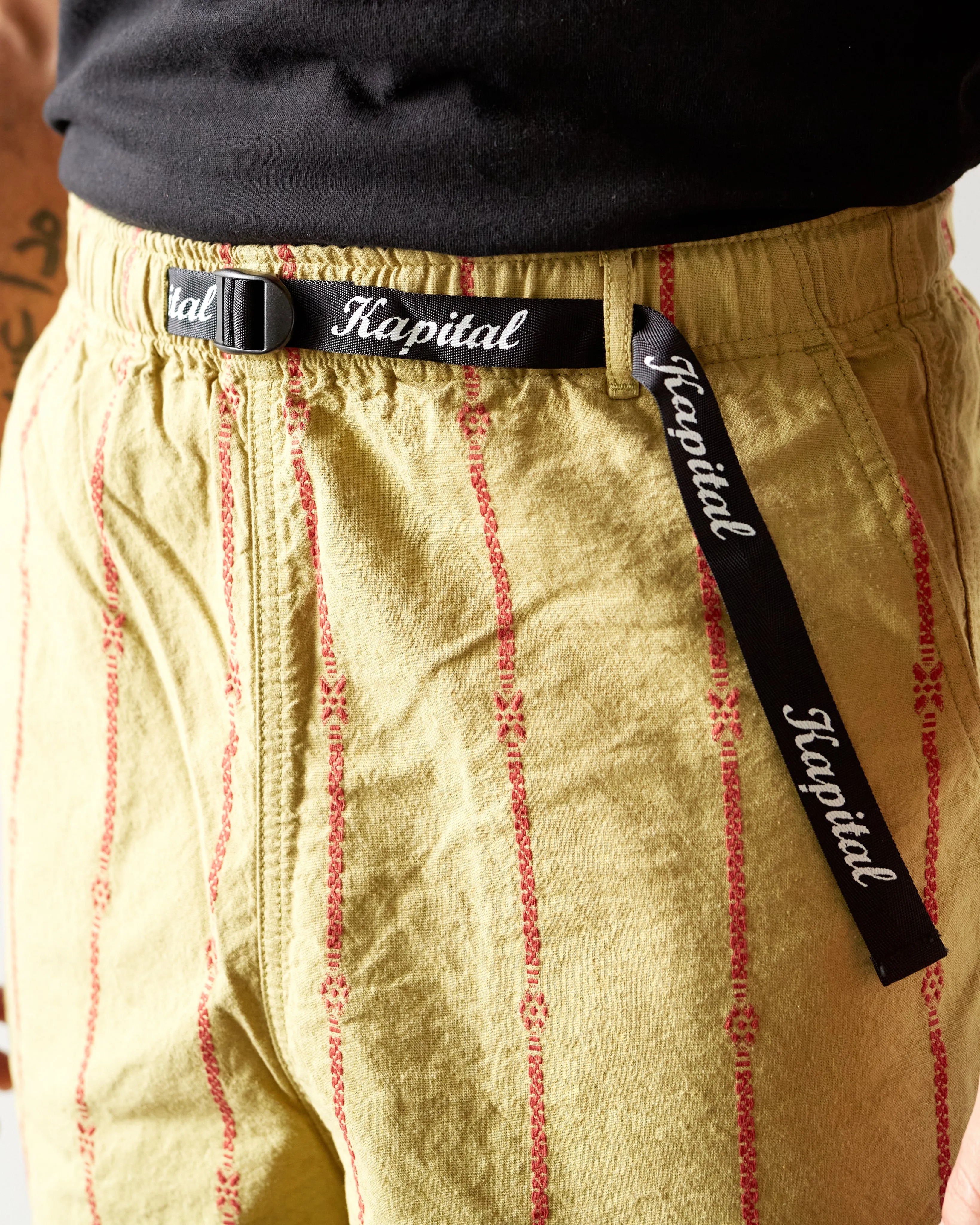 Kapital Siam Stripe Easy Shorts, Light Khaki