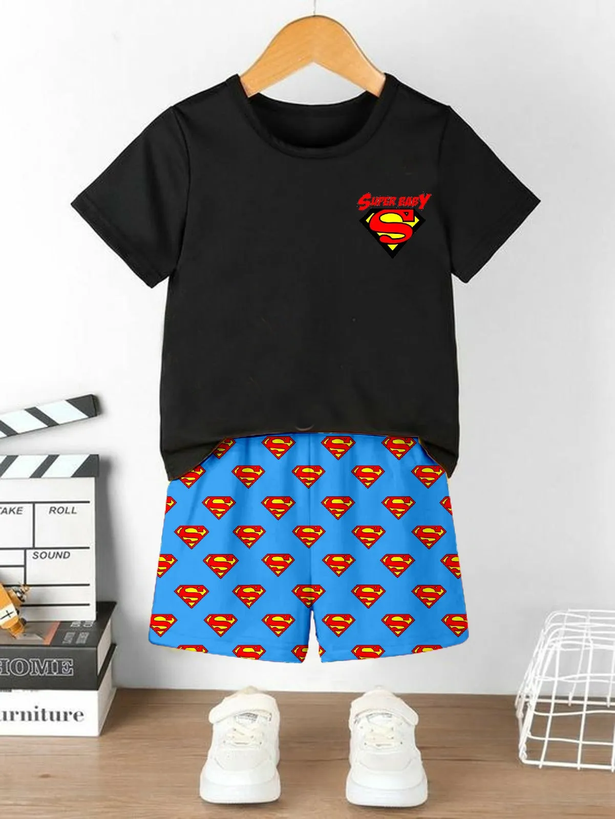 Kids Superhero Printed Cotton Tshirt with shorts