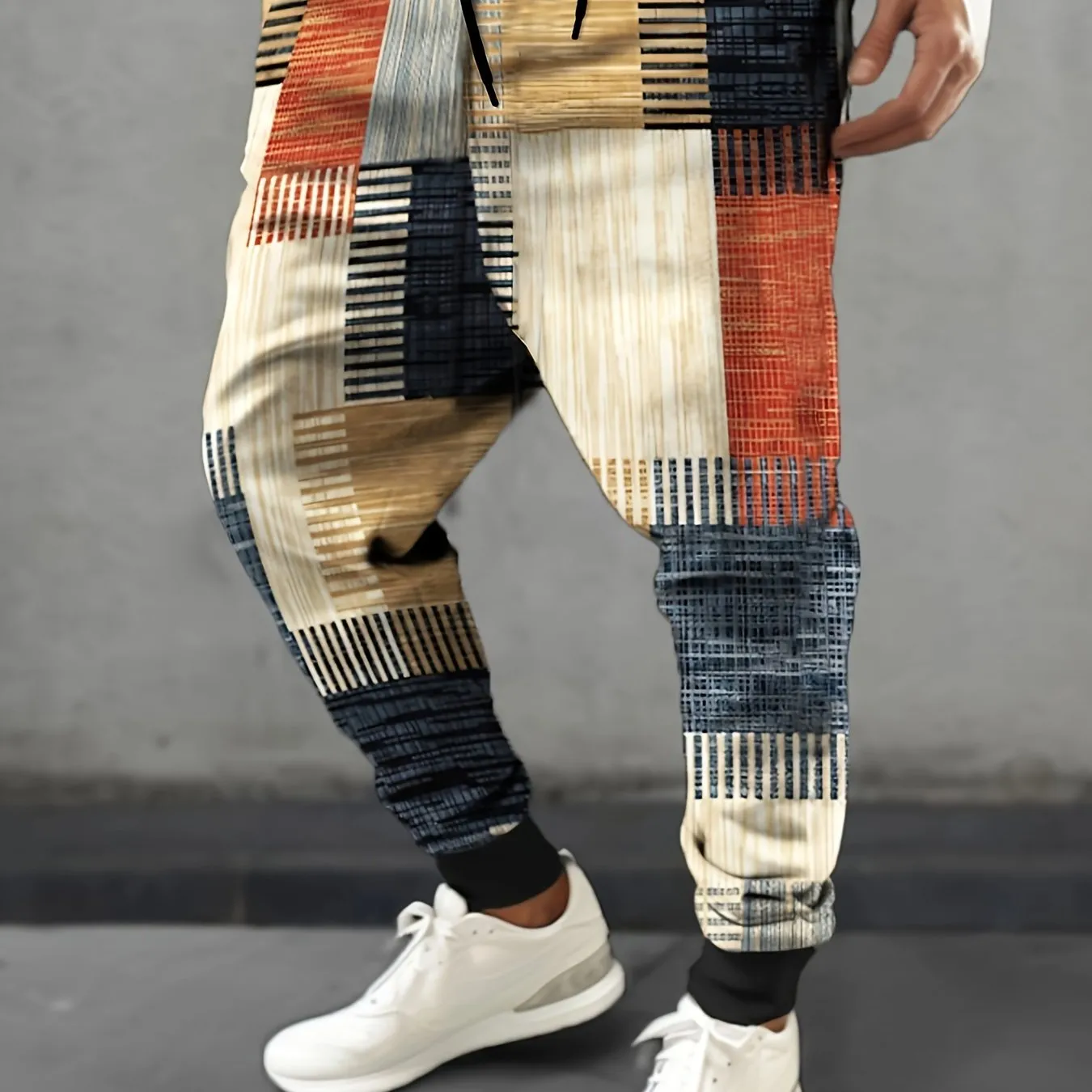 Men's Color Blocking Patchwork Print Jogger Sweatpants with Drawstrings, Casual Sports Trousers As Gift