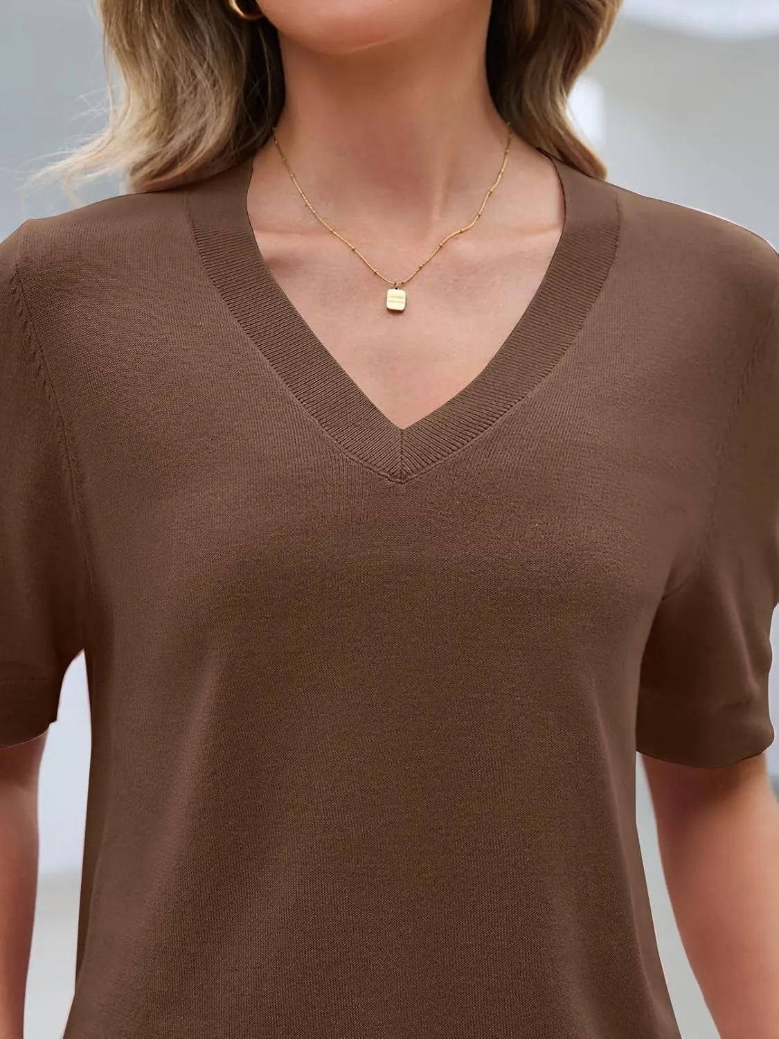 MEROKEETY Women's Summer Short Sleeve Tops Casual V Neck Lightweight Knit Sweater Shirts Blouse