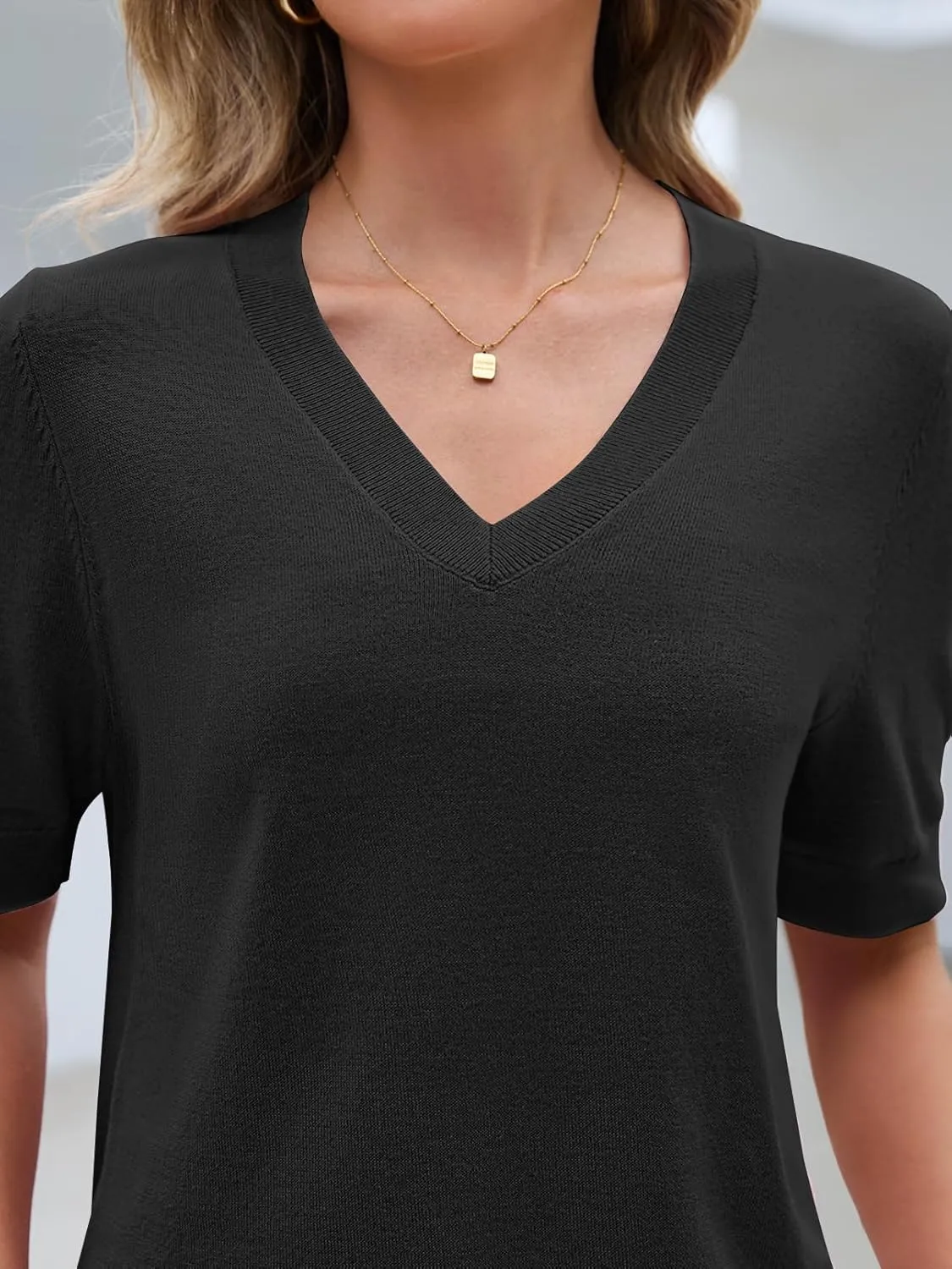 MEROKEETY Women's Summer Short Sleeve Tops Casual V Neck Lightweight Knit Sweater Shirts Blouse