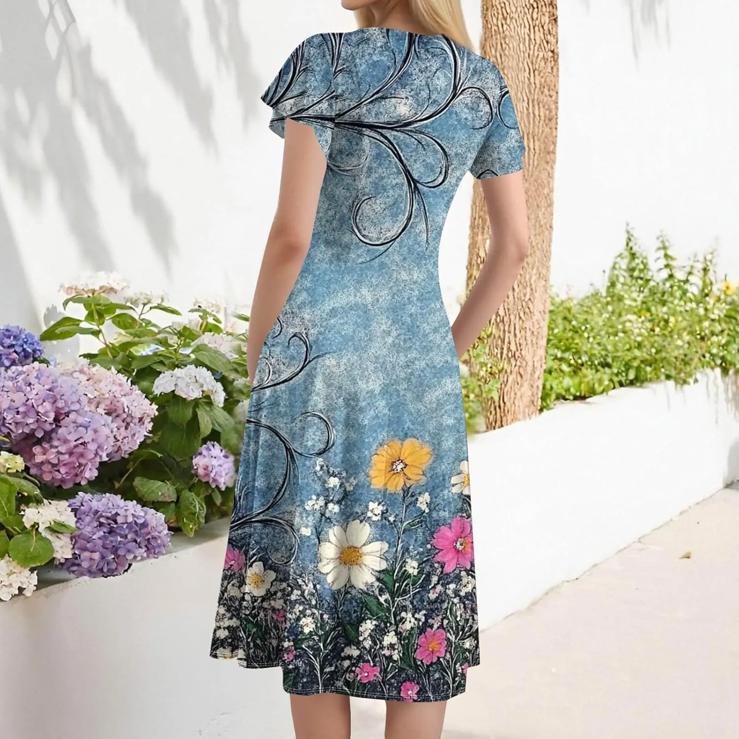 Midi Dresses 2025 Short Sleeve Deep V Neck Summer Casual Plus Size Split Fashion Casual Wedding Guest Dress