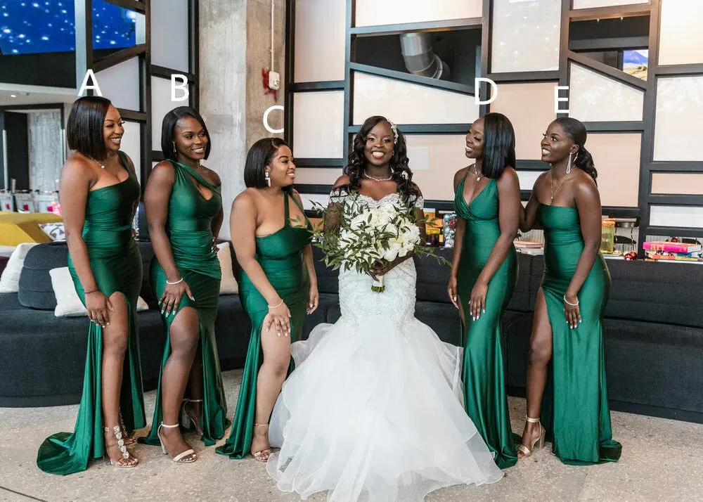 Mismatched Multiway Elastic Satin Emerald Green Bridesmaid Dresses