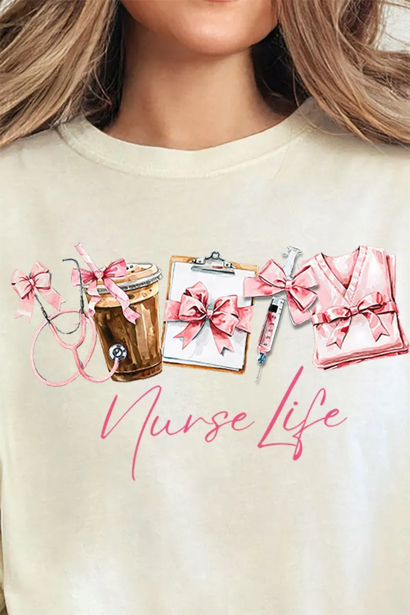 Nurse Life Coquette Bow Comfort Colors Adult Ring-Spun Cotton Tee