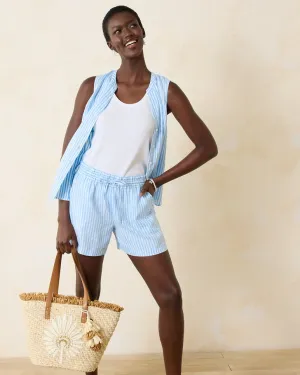 Ocean Surf High-Rise Linen Easy Shorts - Glass Bead Blue