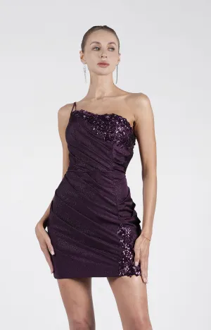 One-Shoulder Spaghetti Strap Sheath Sequins Pleated Mini Dresses