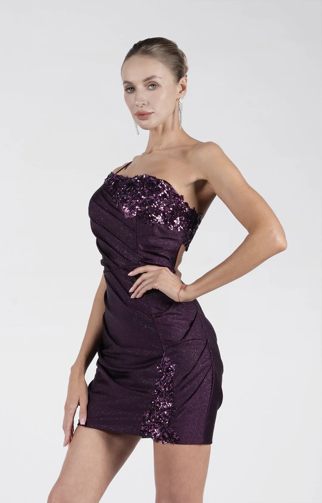 One-Shoulder Spaghetti Strap Sheath Sequins Pleated Mini Dresses