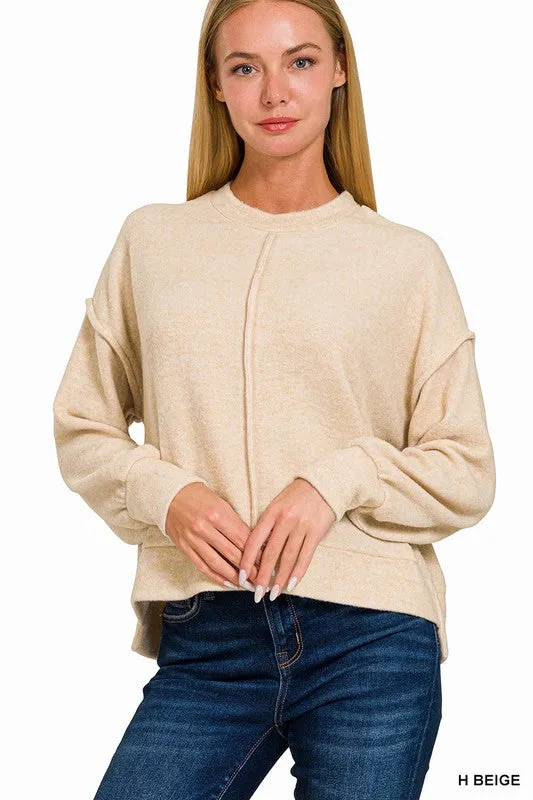 Patchability Heather Beige Hi Low Hem Sweater (Size L/XL)